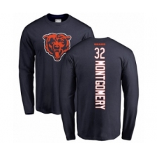Football Chicago Bears #32 David Montgomery Navy Blue Backer Long Sleeve T-Shirt