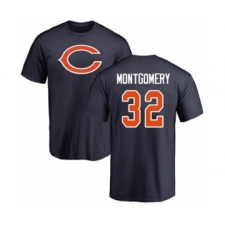 Football Chicago Bears #32 David Montgomery Navy Blue Name & Number Logo T-Shirt