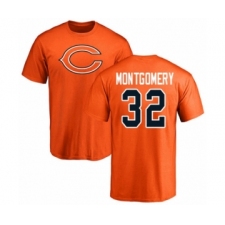 Football Chicago Bears #32 David Montgomery Orange Name & Number Logo T-Shirt
