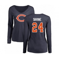 Football Women's Chicago Bears #24 Buster Skrine Navy Blue Name & Number Logo Long Sleeve T-Shirt