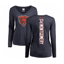 Football Women's Chicago Bears #32 David Montgomery Navy Blue Backer Long Sleeve T-Shirt