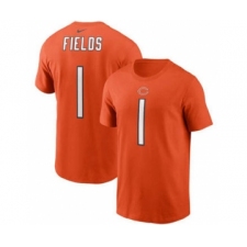 Men's Chicago Bears #1 Justin Fields 2021 Orange Football Draft First Round Pick Player Name & Number T-Shirt