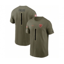 Men's Chicago Bears #1 Justin Fields 2022 Olive Salute to Service T-Shirt