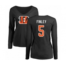 Football Women's Cincinnati Bengals #5 Ryan Finley Black Name & Number Logo Long Sleeve T-Shirt