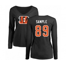 Football Women's Cincinnati Bengals #89 Drew Sample Black Name & Number Logo Long Sleeve T-Shirt