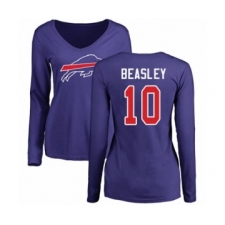 Football Women's Buffalo Bills #10 Cole Beasley Royal Blue Name & Number Logo Long Sleeve T-Shirt
