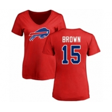 Football Women's Buffalo Bills #15 John Brown Red Name & Number Logo T-Shirt