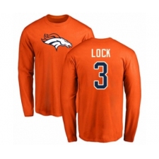 Football Denver Broncos #3 Drew Lock Orange Name & Number Logo Long Sleeve T-Shirt