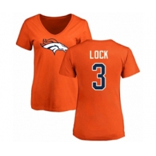 Football Women's Denver Broncos #3 Drew Lock Orange Name & Number Logo T-Shirt