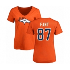 Football Women's Denver Broncos #87 Noah Fant Orange Name & Number Logo T-Shirt