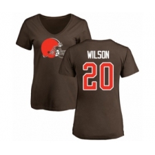 Football Women's Cleveland Browns #20 Howard Wilson Brown Name & Number Logo T-Shirt