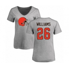 Football Women's Cleveland Browns #26 Greedy Williams Ash Name & Number Logo T-Shirt