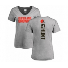 Football Women's Cleveland Browns #27 Kareem Hunt Ash Backer V-Neck T-Shirt