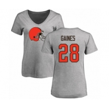 Football Women's Cleveland Browns #28 Phillip Gaines Ash Name & Number Logo T-Shirt