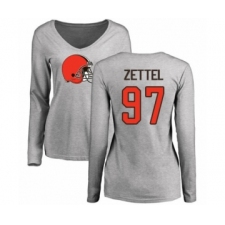 Football Women's Cleveland Browns #97 Anthony Zettel Ash Name & Number Logo Long Sleeve T-Shirt