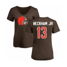 NFL Women's Nike Cleveland Browns #13 Odell Beckham Jr. Brown Name & Number Logo T-Shirt