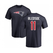 Football New England Patriots #11 Drew Bledsoe Navy Blue Name & Number Logo T-Shirt