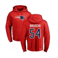 Football New England Patriots #54 Tedy Bruschi Red Name & Number Logo Pullover Hoodie