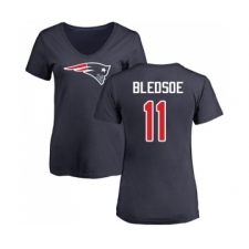 Football Women's New England Patriots #11 Drew Bledsoe Navy Blue Name & Number Logo Slim Fit T-Shirt