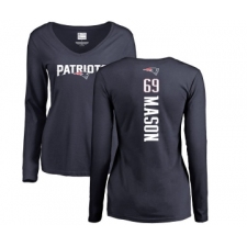 Football Women's New England Patriots #69 Shaq Mason Navy Blue Backer Slim Fit Long Sleeve T-Shirt