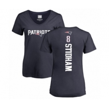 Football Women's New England Patriots #8 Jarrett Stidham Navy Blue Backer T-Shirt