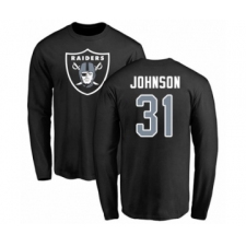 Football Oakland Raiders #31 Isaiah Johnson Black Name & Number Logo Long Sleeve T-Shirt