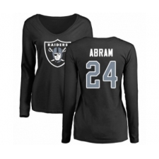 Football Women's Oakland Raiders #24 Johnathan Abram Black Name & Number Logo Long Sleeve T-Shirt