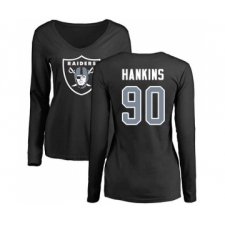 Football Women's Oakland Raiders #90 Johnathan Hankins Black Name & Number Logo Long Sleeve T-Shirt