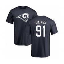 Football Los Angeles Rams #91 Greg Gaines Navy Blue Name & Number Logo T-Shirt