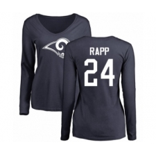 Football Women's Los Angeles Rams #24 Taylor Rapp Navy Blue Name & Number Logo Slim Fit Long Sleeve T-Shirt