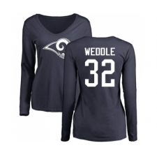 Football Women's Los Angeles Rams #32 Eric Weddle Navy Blue Name & Number Logo Slim Fit Long Sleeve T-Shirt