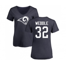 Football Women's Los Angeles Rams #32 Eric Weddle Navy Blue Name & Number Logo Slim Fit T-Shirt