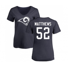 Football Women's Los Angeles Rams #52 Clay Matthews Navy Blue Name & Number Logo Slim Fit T-Shirt