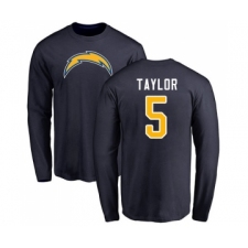 Football Los Angeles Chargers #5 Tyrod Taylor Navy Blue Name & Number Logo Long Sleeve T-Shirt