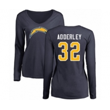 Football Women's Los Angeles Chargers #32 Nasir Adderley Navy Blue Name & Number Logo Long Sleeve T-Shirt