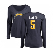 Football Women's Los Angeles Chargers #5 Tyrod Taylor Navy Blue Name & Number Logo Long Sleeve T-Shirt