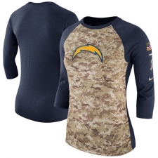 NFL Women's Los Angeles Chargers Nike Camo Navy Salute to Service Legend Three-Quarter Raglan Sleeve T-Shirt