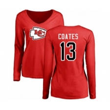 Football Women's Kansas City Chiefs #13 Sammie Coates Red Name & Number Logo Slim Fit Long Sleeve T-Shirt