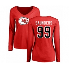 Football Women's Kansas City Chiefs #99 Khalen Saunders Red Name & Number Logo Slim Fit Long Sleeve T-Shirt