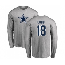 Football Dallas Cowboys #18 Randall Cobb Ash Name & Number Logo Long Sleeve T-Shirt