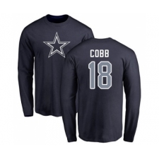 Football Dallas Cowboys #18 Randall Cobb Navy Blue Name & Number Logo Long Sleeve T-Shirt