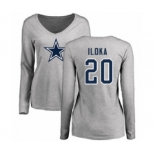 Football Women's Dallas Cowboys #20 George Iloka Ash Name & Number Logo Slim Fit Long Sleeve T-Shirt
