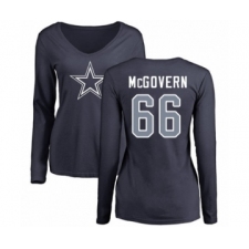 Football Women's Dallas Cowboys #66 Connor McGovern Navy Blue Name & Number Logo Slim Fit Long Sleeve T-Shirt