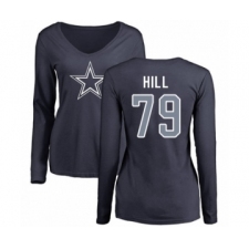 Football Women's Dallas Cowboys #79 Trysten Hill Navy Blue Name & Number Logo Slim Fit Long Sleeve T-Shirt