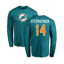 Football Miami Dolphins #14 Ryan Fitzpatrick Aqua Green Name & Number Logo Long Sleeve T-Shirt