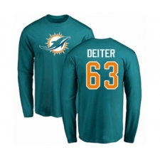 Football Miami Dolphins #63 Michael Deiter Aqua Green Name & Number Logo Long Sleeve T-Shirt