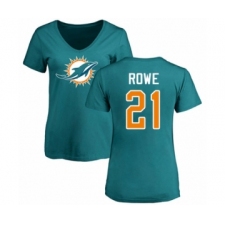 Football Women's Miami Dolphins #21 Eric Rowe Aqua Green Name & Number Logo T-Shirt