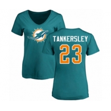 Football Women's Miami Dolphins #23 Cordrea Tankersley Aqua Green Name & Number Logo T-Shirt