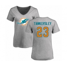 Football Women's Miami Dolphins #23 Cordrea Tankersley Ash Name & Number Logo T-Shirt
