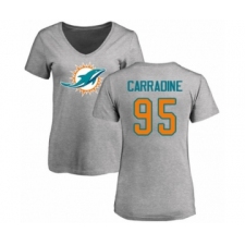 Football Women's Miami Dolphins #95 Tank Carradine Ash Name & Number Logo T-Shirt